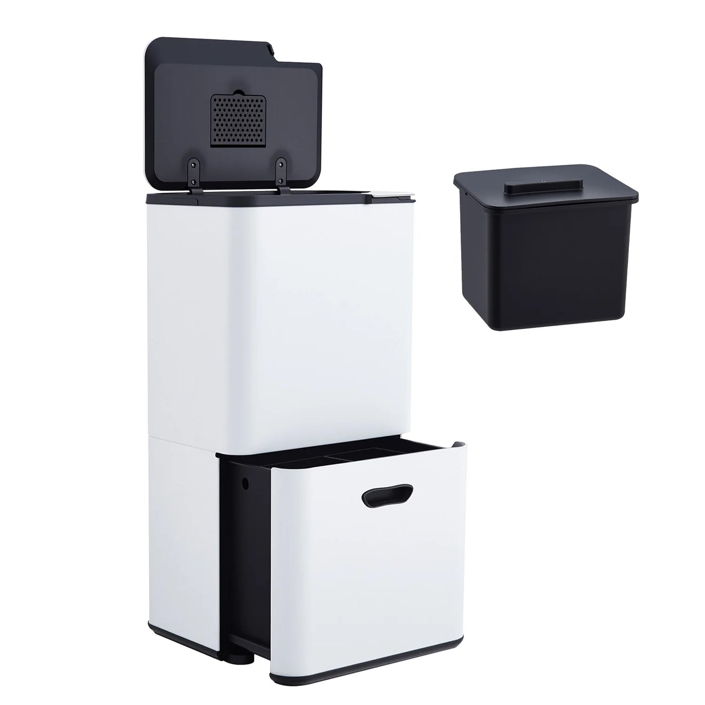 16 Gal Dual Trash Can for Kitchen with Compost Bin, 2 Compartment (33L + 28L) Stainless Steel Recycling Bin Combo, Garbage Can with Removable Inner Buckets for Home Office