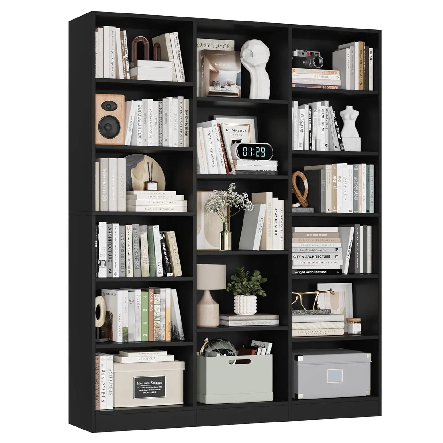 Triple Wide Bookshelf, 6 Tier Large Bookshelf, Bookcase with 17 Open Display Shelves, 74'' Tall Bookcases and, Customized