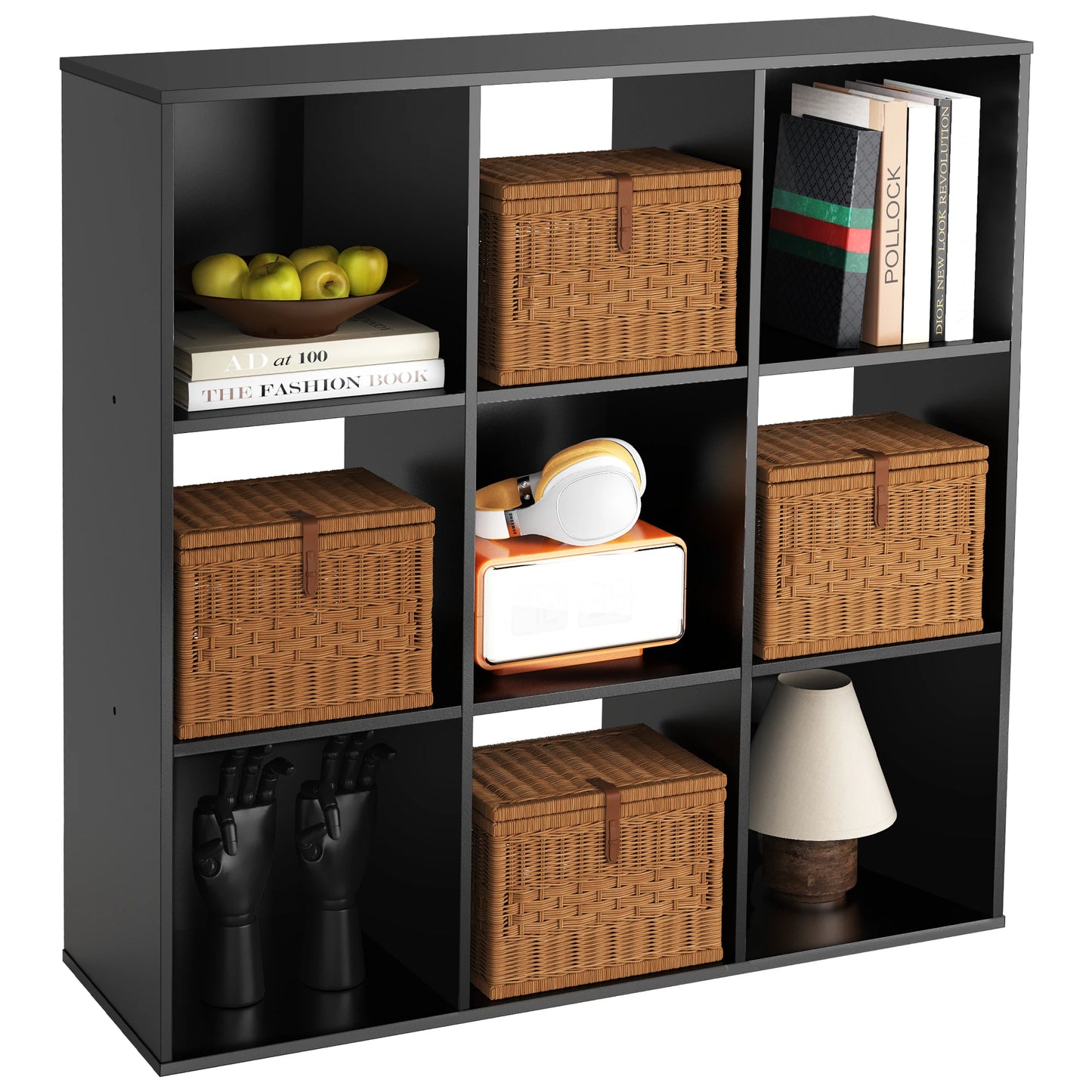 JHK 9 Cube Storage Organizer Wooden Shelf Bookcase Open Bookshelf for Living Room and Home Office Display Storage Bookcase