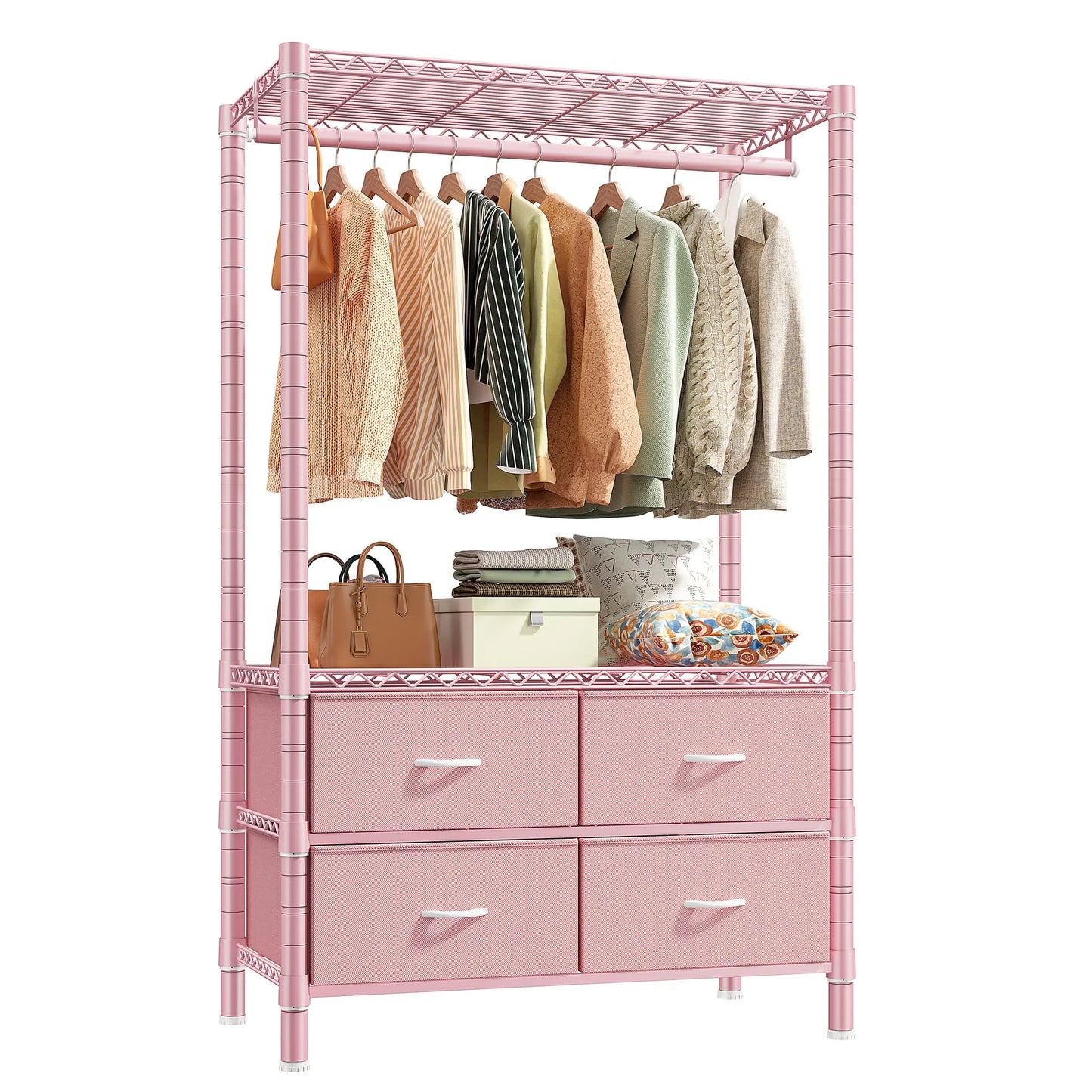 EnHomee Heavy Duty Portable Garment Rack – 4 Drawers & Shelves, Sturdy & Durable – Clothing Hanger for Hanging Clothes