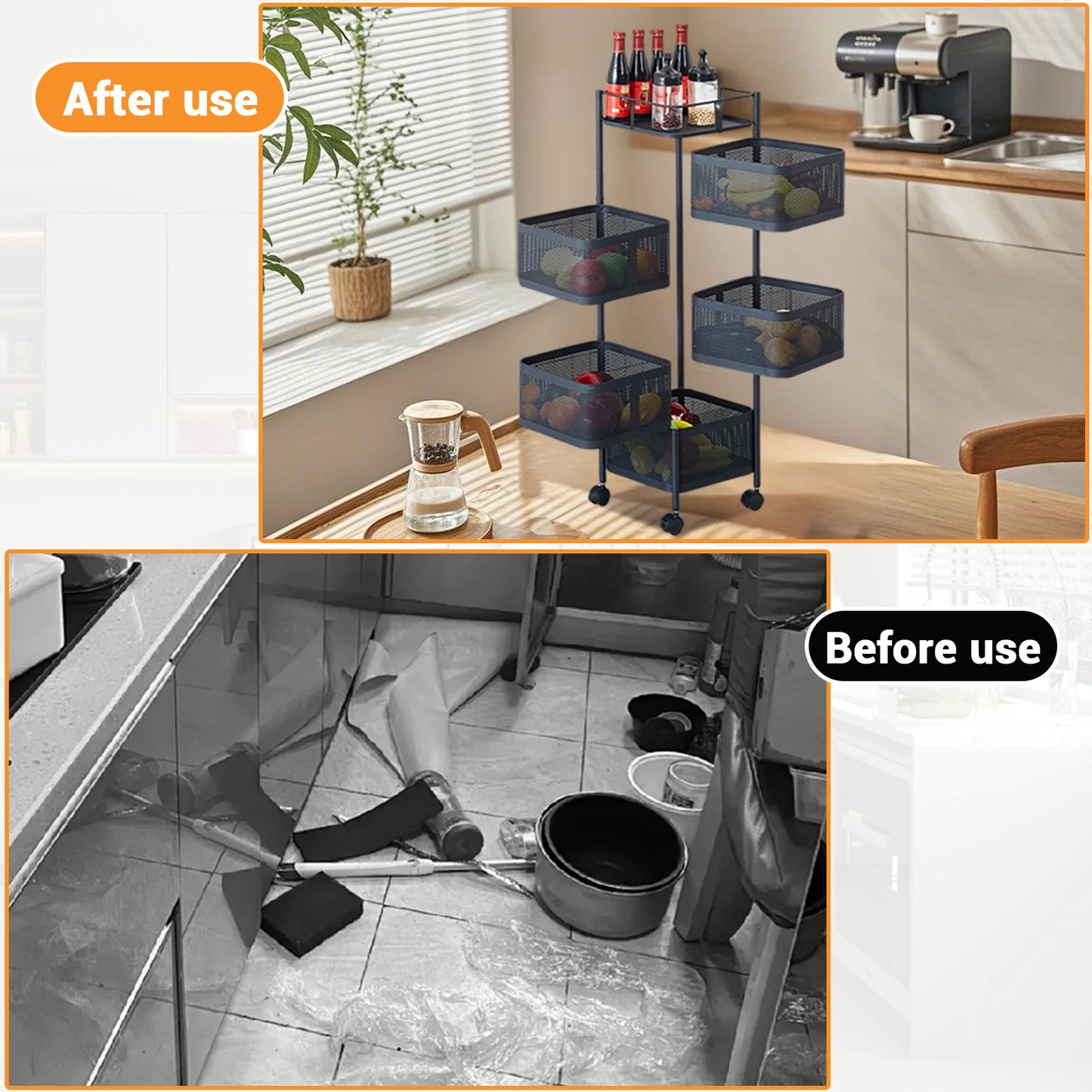 Five Layers 360 Degree Rotatable Trolley Storage Rack, Carbon Steel Storage Rack, Kitchen Vegetable Rack, Snack Storage Rack
