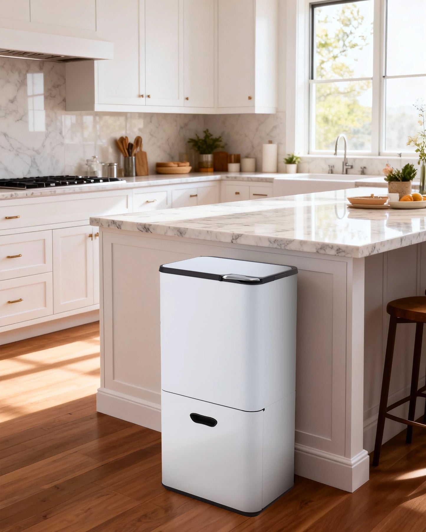 16 Gal Dual Trash Can for Kitchen with Compost Bin, 2 Compartment (33L + 28L) Stainless Steel Recycling Bin Combo, Garbage Can with Removable Inner Buckets for Home Office