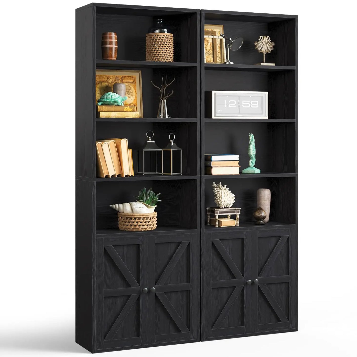 71.5" Tall Bookshelf and Bookcase Set of 2, Wooden Bookshelves with Cabinet Doors, 6-Tier Bookshelves and Office, Customized