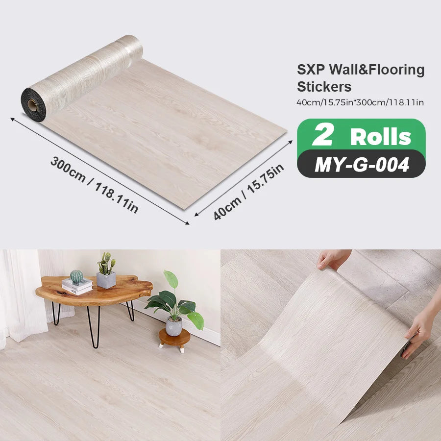 2 Rolls Self-Adhesive Wall and Floor Sticker Peel and Stick 15.75x118.11inch Wood Grain and Marble Design Wallpaper Sticker