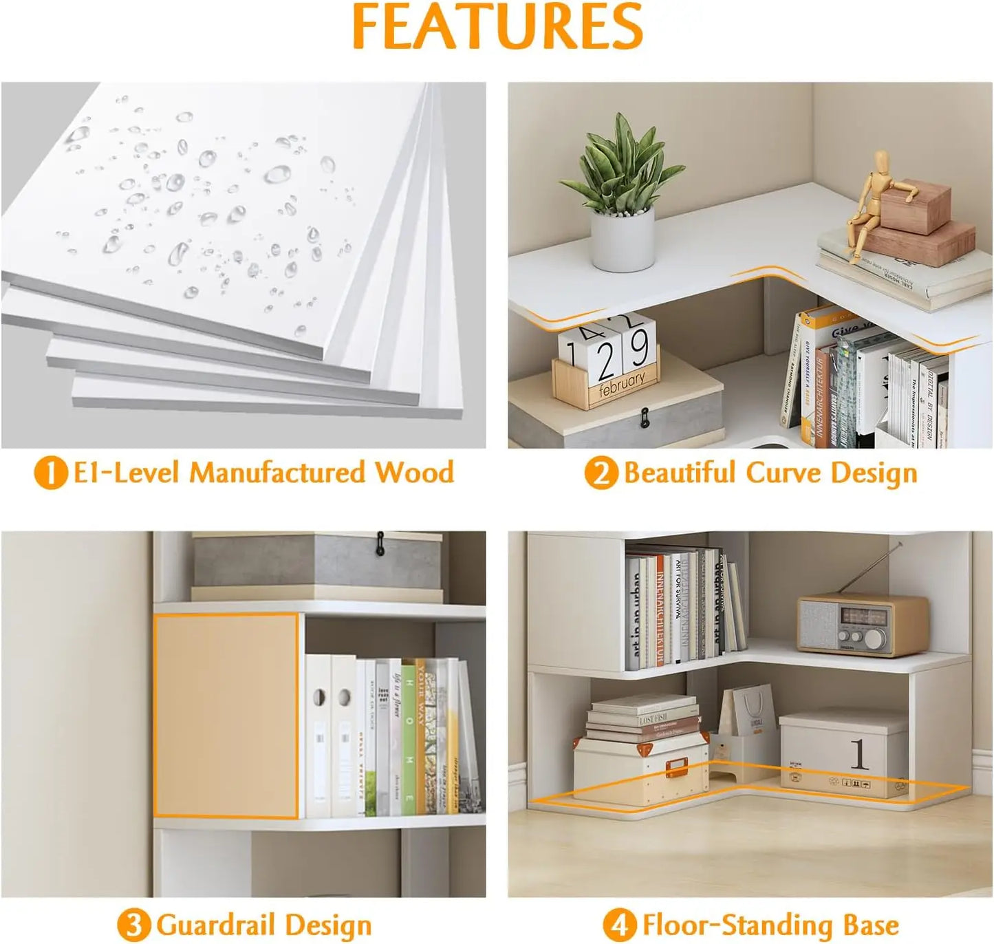 6-Tier L-Shaped Corner Bookshelf - 66" Tall Wooden Freestanding Bookcase with Open Shelf Units, White
