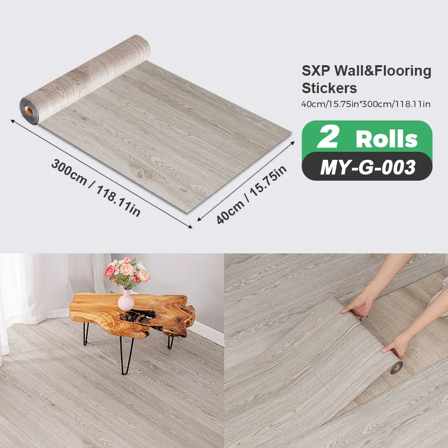 2 Rolls Self-Adhesive Wall and Floor Sticker Peel and Stick 15.75x118.11inch Wood Grain and Marble Design Wallpaper Sticker