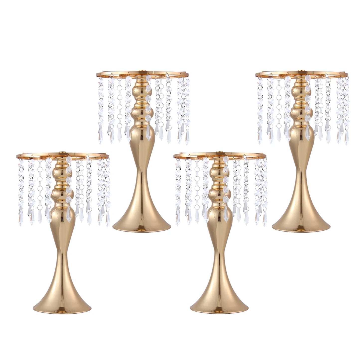 Gold Metal Vases for Wedding Centerpieces 4 Pcs, Tall Flower Vase for Table Decorations with Shiny Gold Finish, Elegant Trumpet Centerpiece Stand for Anniversary Party Birthday Home Decor