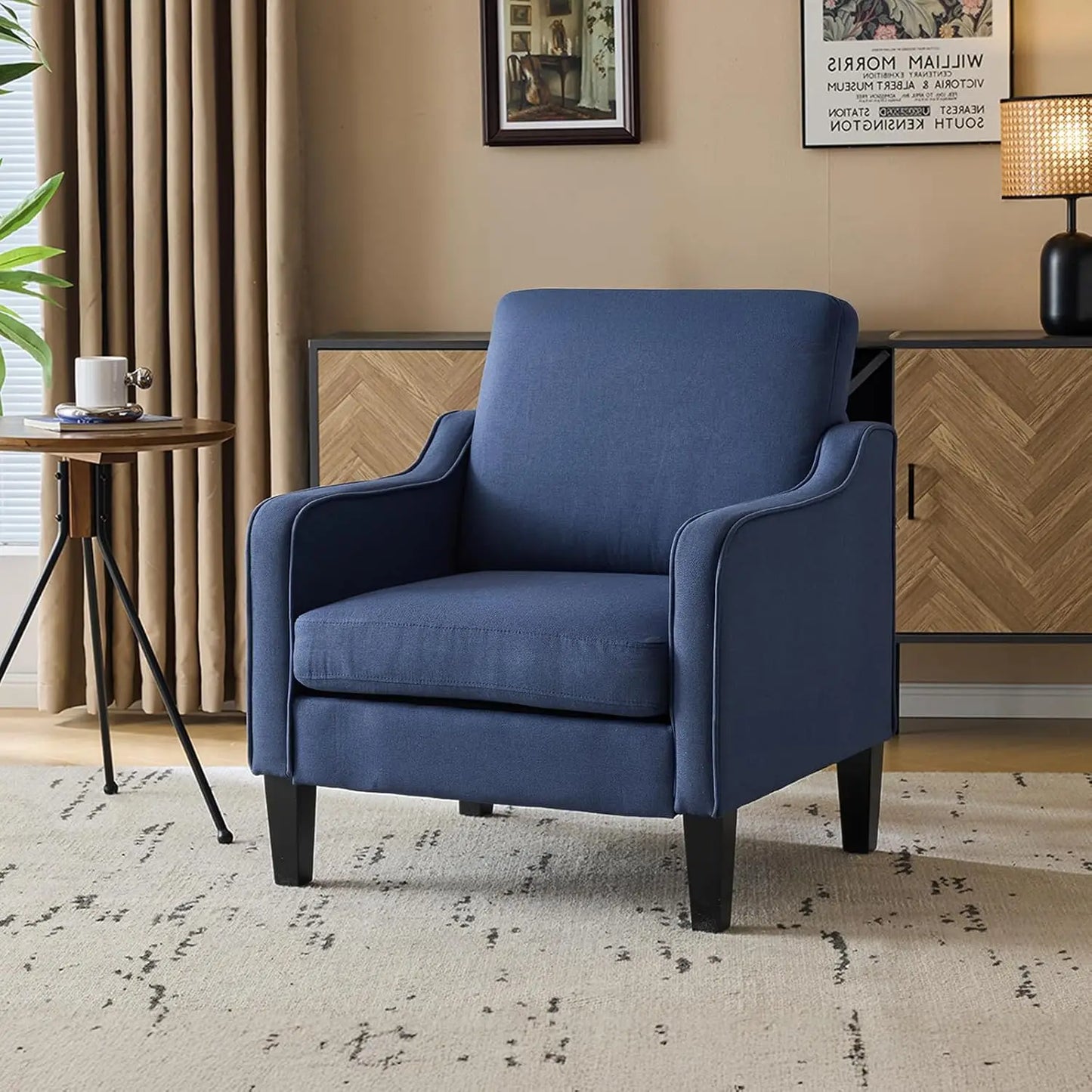Mid Century Modern Accent Chair, Beige Fabric Accent Chairs for Living Room Upholstered Armchair Sofa with Scooped Arms