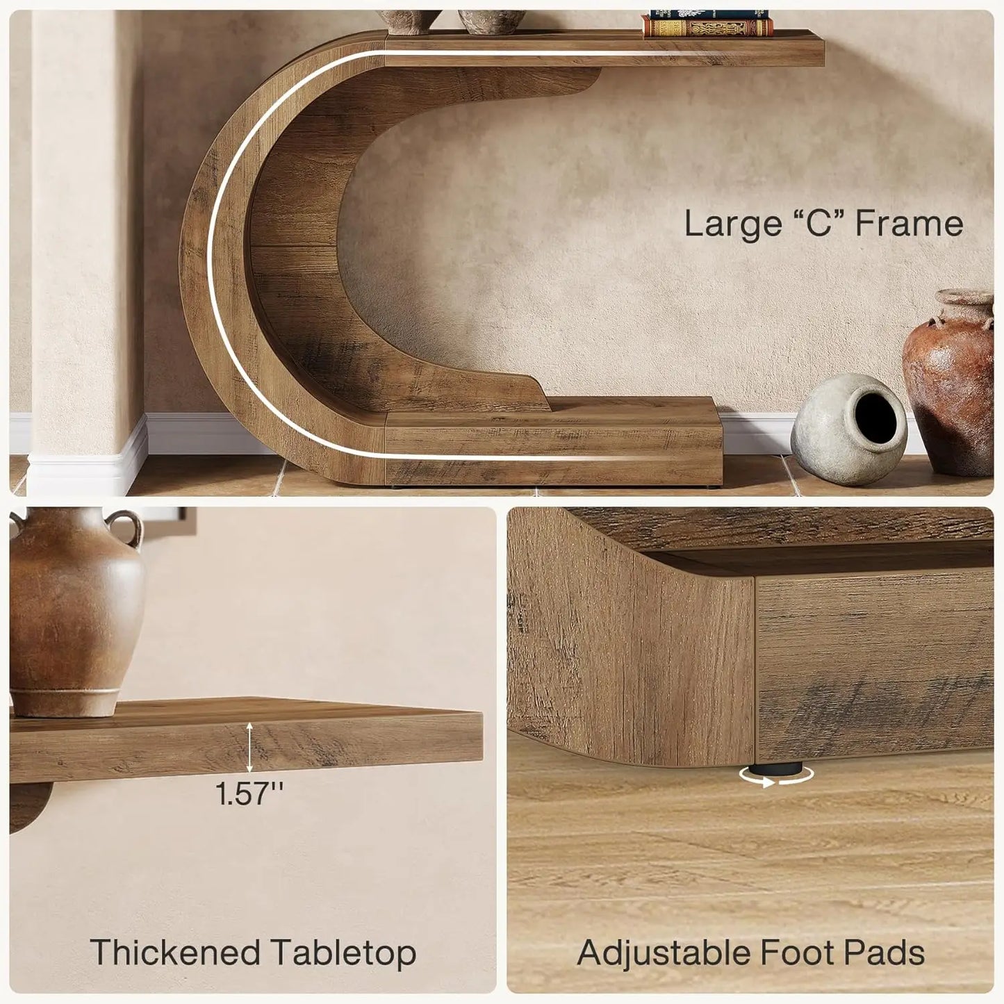 LITTLE TREE 43.3" Modern Console Entryway Table,Farmhouse C-Shaped Rustic Behind Couch Sofa Table for Living Room,Entrance,Foyer