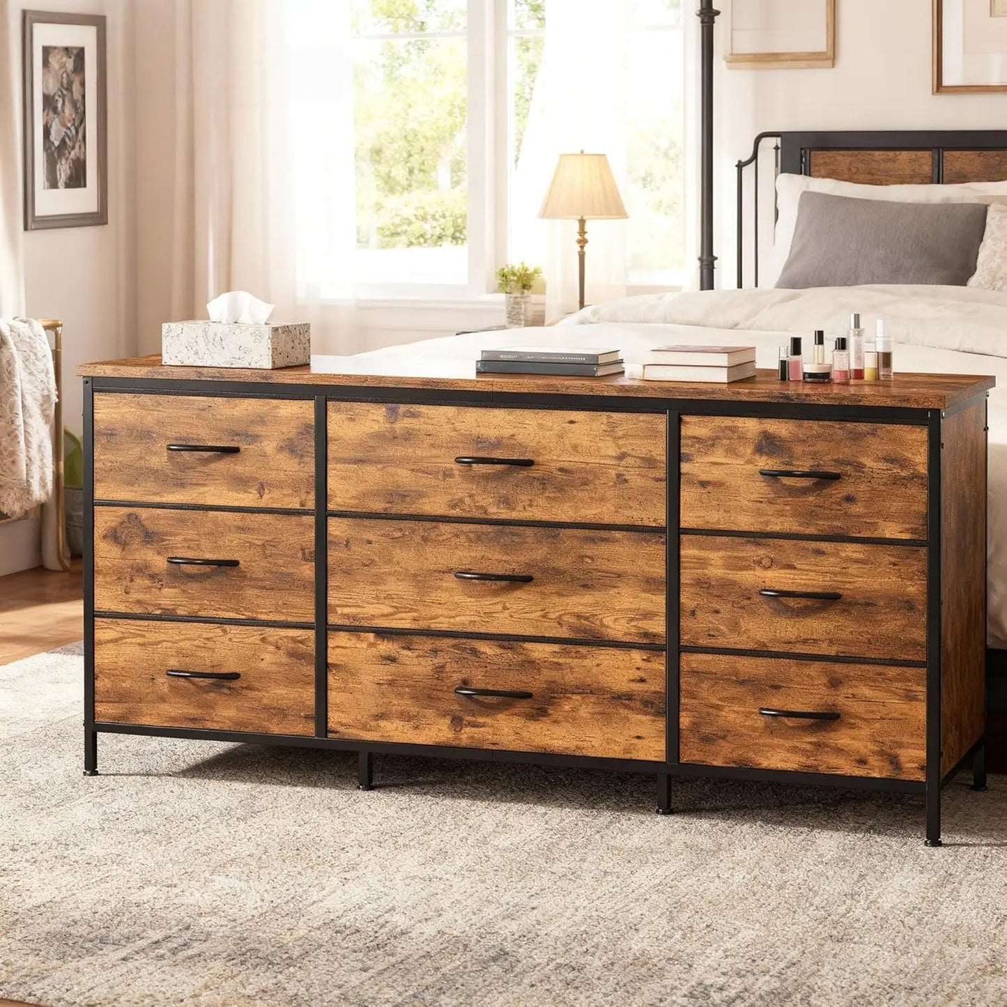 Dresser for Bedroom, 9 Drawers Dresser TV Stand for 55, 60 Inch TV, Large Entertainment Center, Wide Chest of, Customized