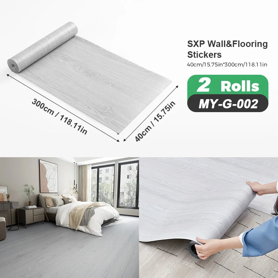 2 Rolls Self-Adhesive Wall and Floor Sticker Peel and Stick 15.75x118.11inch Wood Grain and Marble Design Wallpaper Sticker