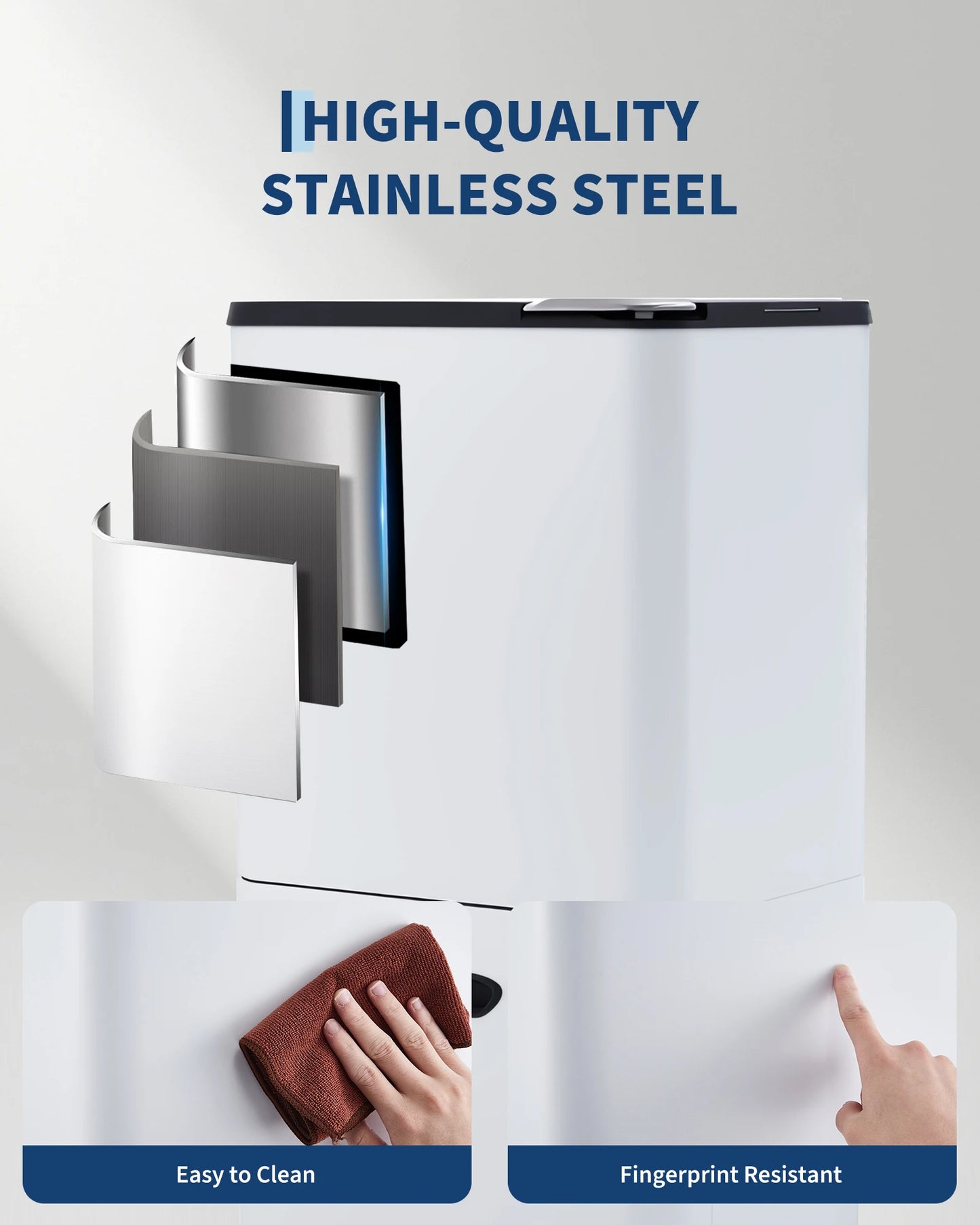 16 Gal Dual Trash Can for Kitchen with Compost Bin, 2 Compartment (33L + 28L) Stainless Steel Recycling Bin Combo, Garbage Can with Removable Inner Buckets for Home Office