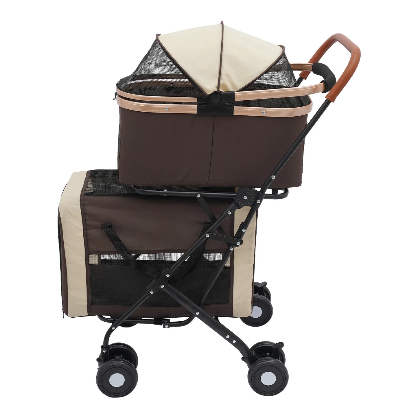 3-in-1 Multifunctional Pet Stroller Foldable Pet Stroller with 2 Pet Carriers for Small & Medium Dogs Bearing 77lbs Safety Lock