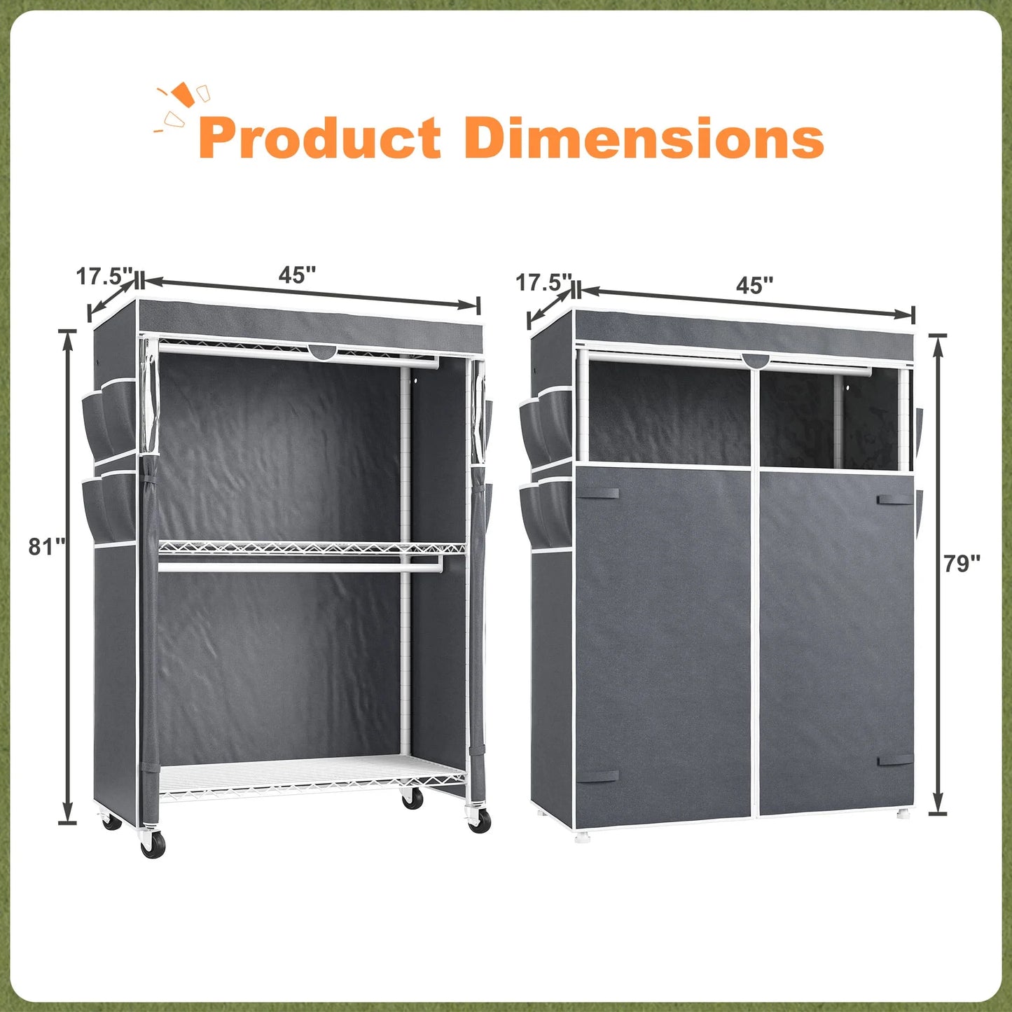 EnHomee 45"W Heavy Duty Garment Rack with Cover – Double Rod, Adjustable Shelves & Casters, 440 LBS – Portable Closet for Hanging Clothes
