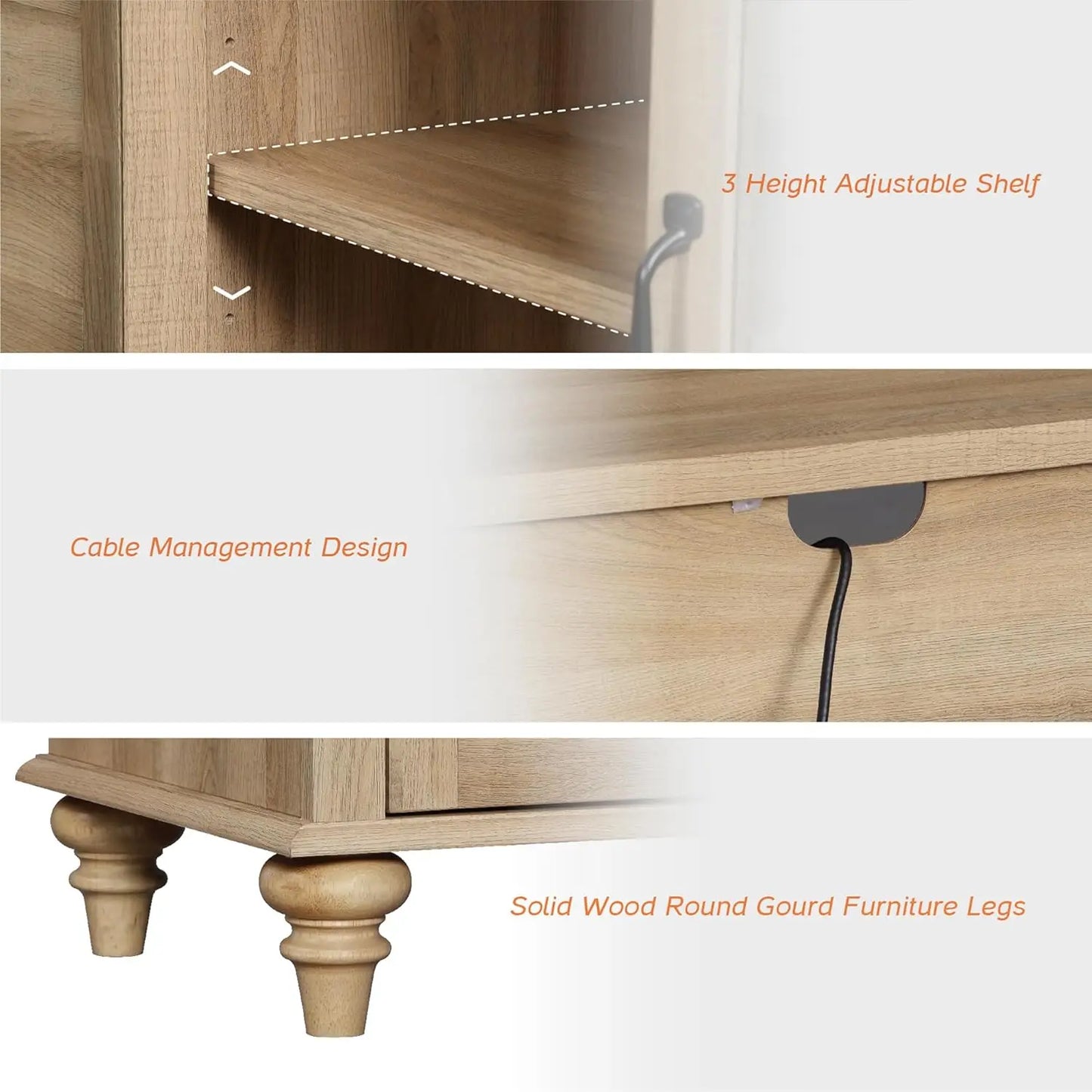 Farmhouse TV Stand for TVs up to 65 Inch Wood Console Table with Storage Cabinets And Glass Door Entertainment Customized