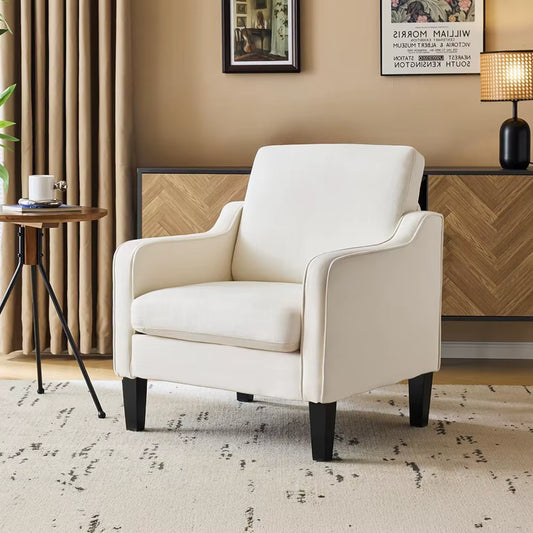 Mid Century Modern Accent Chair, Beige Fabric Accent Chairs for Living Room Upholstered Armchair Sofa with Scooped Arms