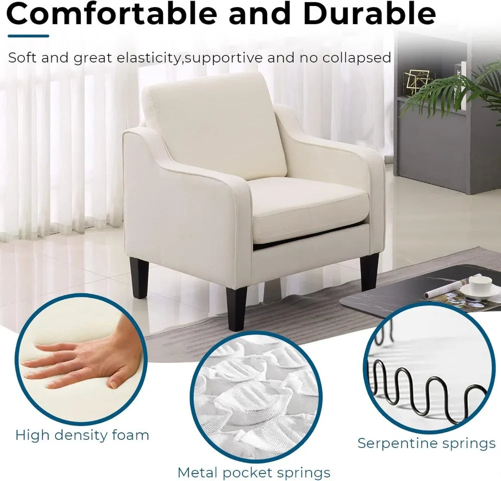 Mid Century Modern Accent Chair, Beige Fabric Accent Chairs for Living Room Upholstered Armchair Sofa with Scooped Arms