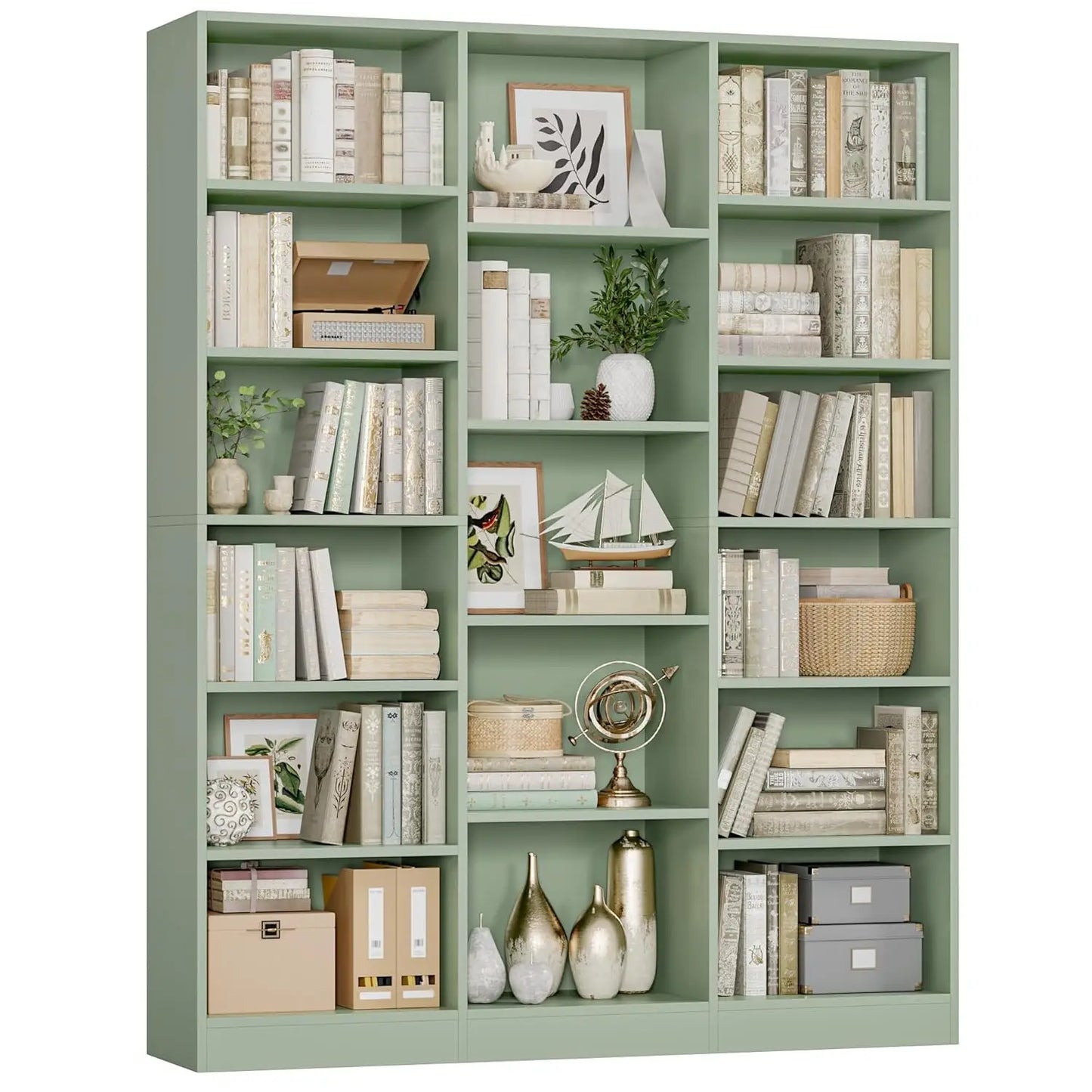 Triple Wide Bookshelf, 6 Tier Large Bookshelf, Bookcase with 17 Open Display Shelves, 74'' Tall Bookcases and, Customized