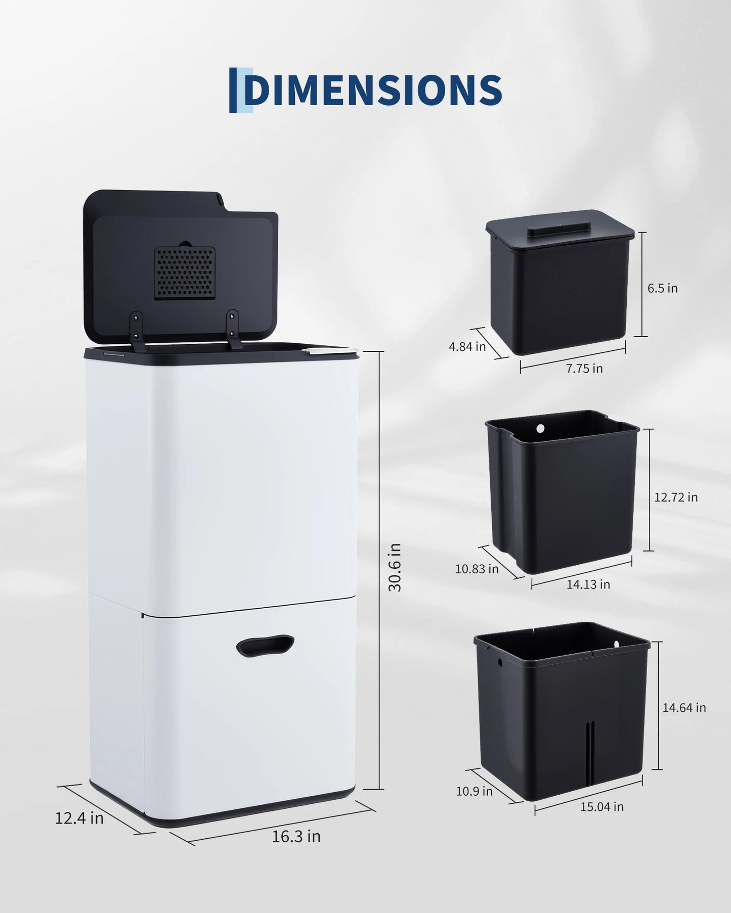 16 Gal Dual Trash Can for Kitchen with Compost Bin, 2 Compartment (33L + 28L) Stainless Steel Recycling Bin Combo, Garbage Can with Removable Inner Buckets for Home Office