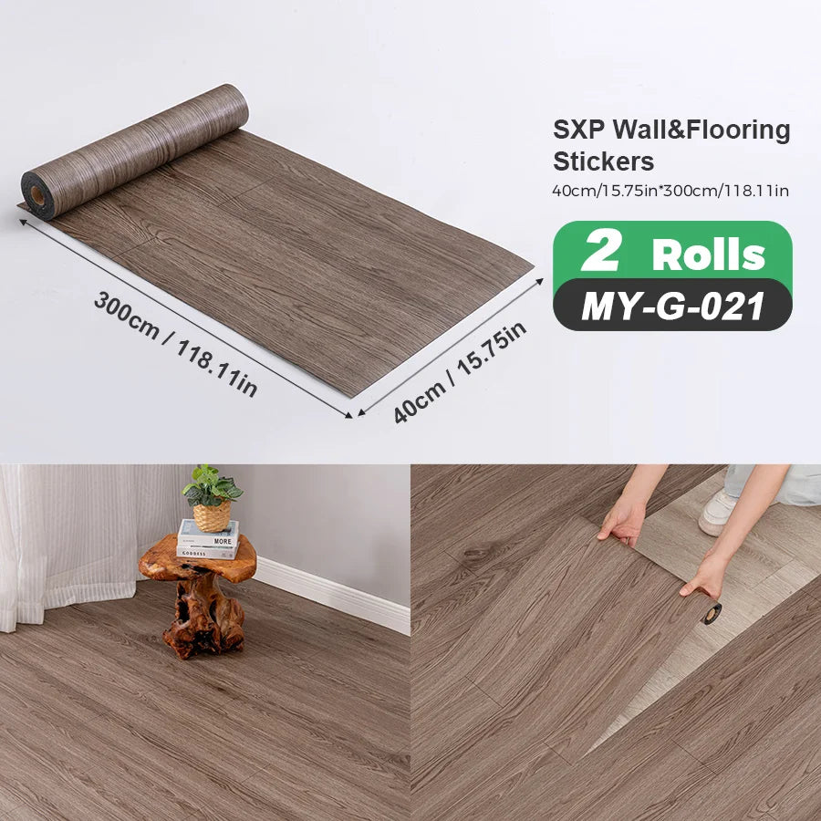 2 Rolls Self-Adhesive Wall and Floor Sticker Peel and Stick 15.75x118.11inch Wood Grain and Marble Design Wallpaper Sticker