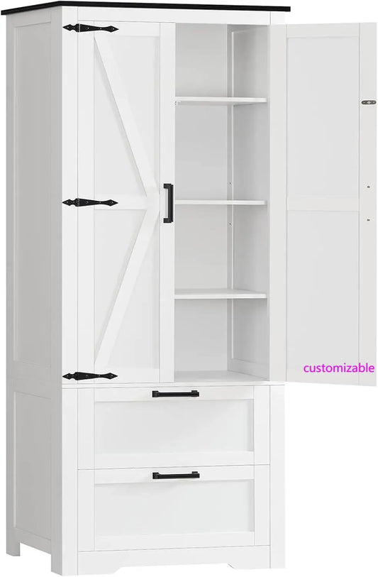 66.2" H Storage Cabinet with 2 Drawers, Farmhouse Kitchen Pantry Cabinet