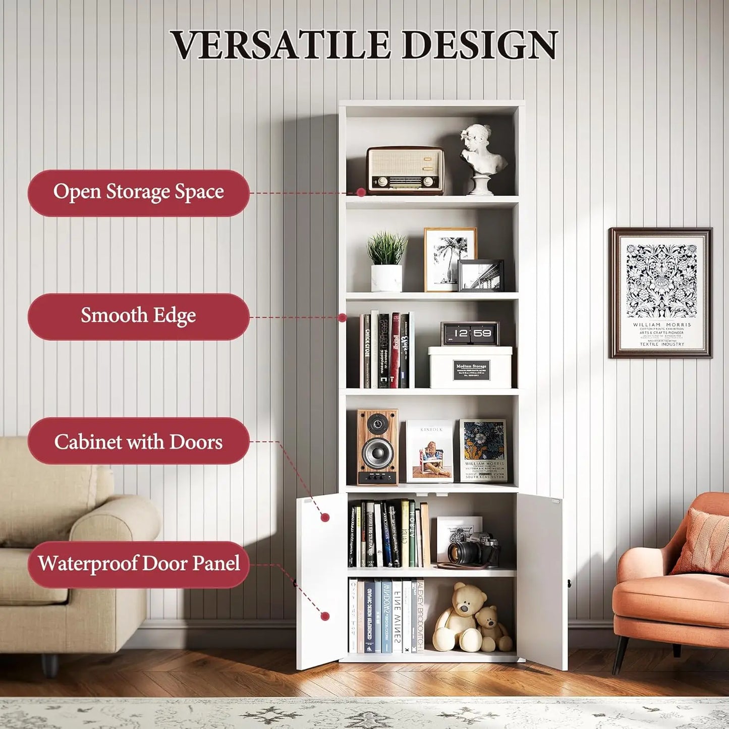 71.5" Tall Bookshelf and Bookcase Set of 2, Wooden Bookshelves with Cabinet Doors, 6-Tier Bookshelves and Office, Customized