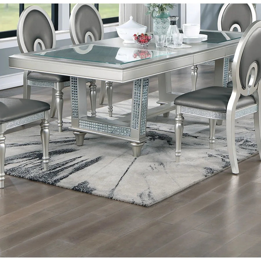 Antique traditional dining table or side chair rectangular table top w glass insert leaf tufted chair kitchen formal