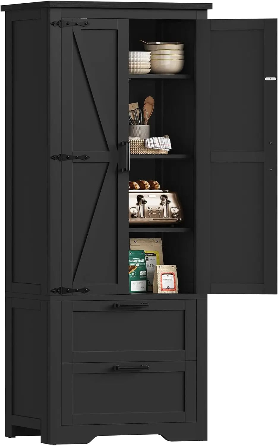 66.2" H Storage Cabinet with 2 Drawers, Farmhouse Kitchen Pantry Cabinet