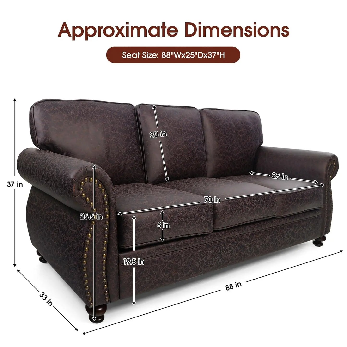 Mid-Century Vintage 3-Seater Sofa Couches Rivet Design Removable Cover Upholstered Cushions Customized Living Room Furniture