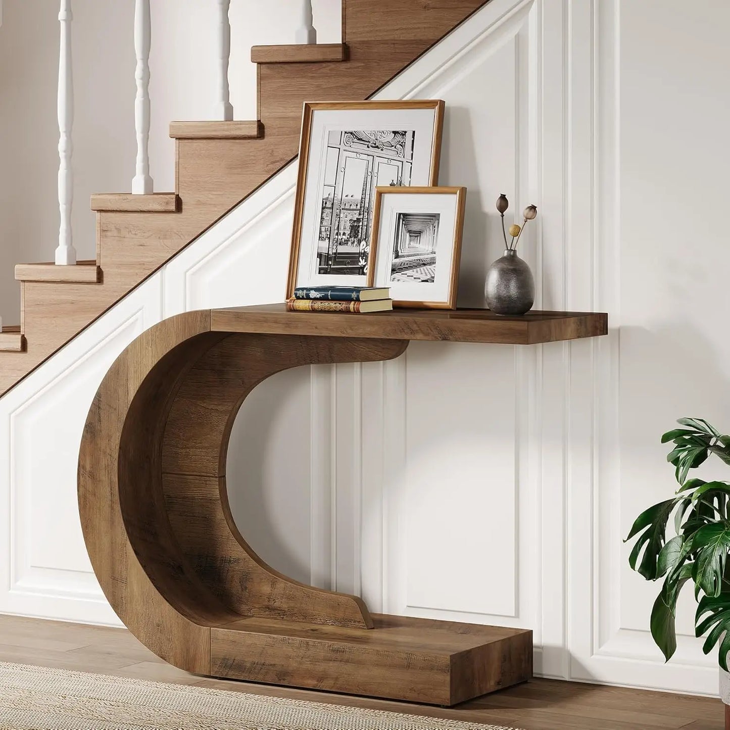 LITTLE TREE 43.3" Modern Console Entryway Table,Farmhouse C-Shaped Rustic Behind Couch Sofa Table for Living Room,Entrance,Foyer
