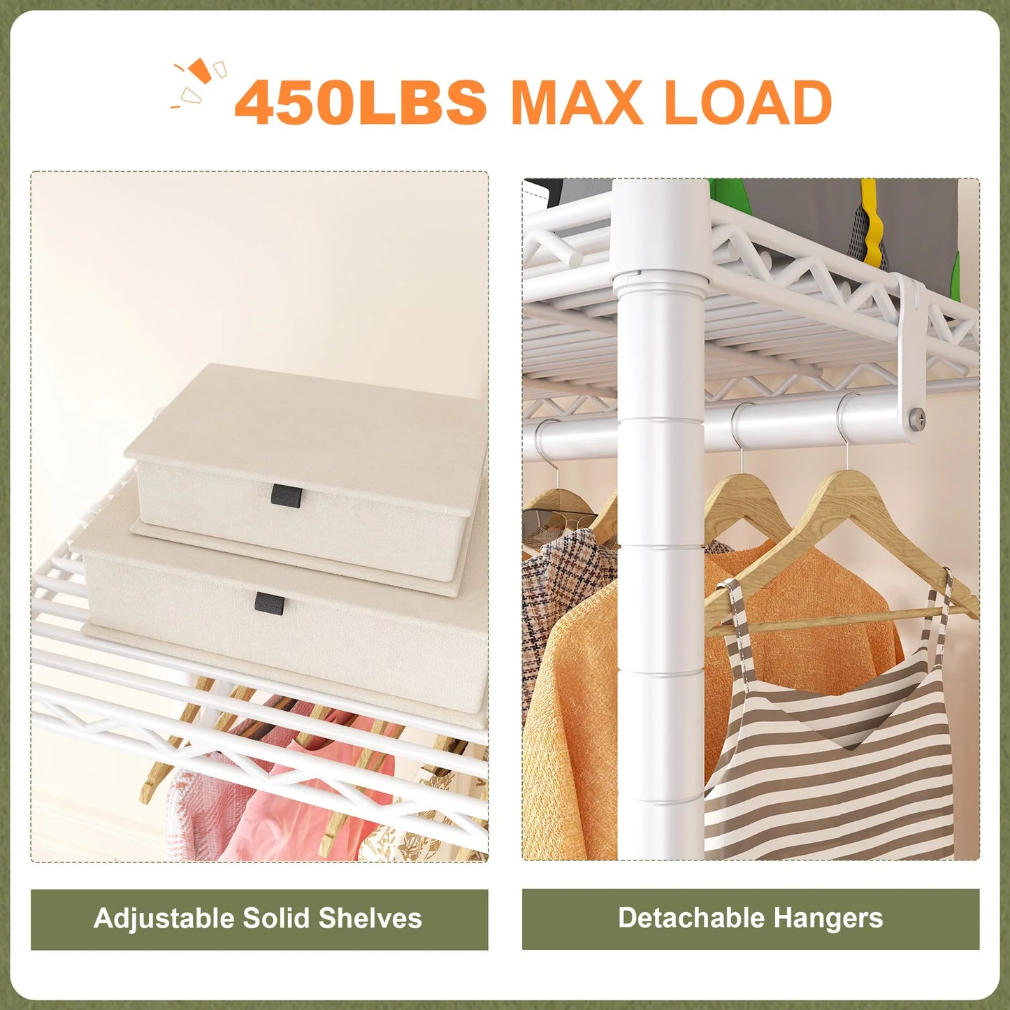 EnHomee 45"W Heavy Duty Garment Rack with Cover – Double Rod, Adjustable Shelves & Casters, 440 LBS – Portable Closet for Hanging Clothes