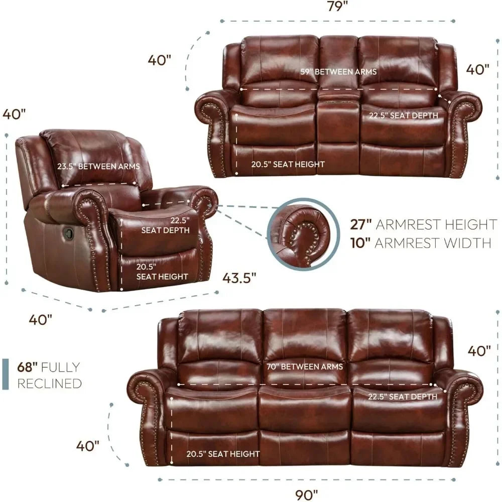 Hot salesCambridge Telluride 3 Piece Indoor Furniture Set with Deep Seating Double Reclining Sofa, Console Loveseat, and Rocker