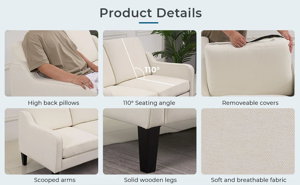 Mid Century Modern Accent Chair, Beige Fabric Accent Chairs for Living Room Upholstered Armchair Sofa with Scooped Arms