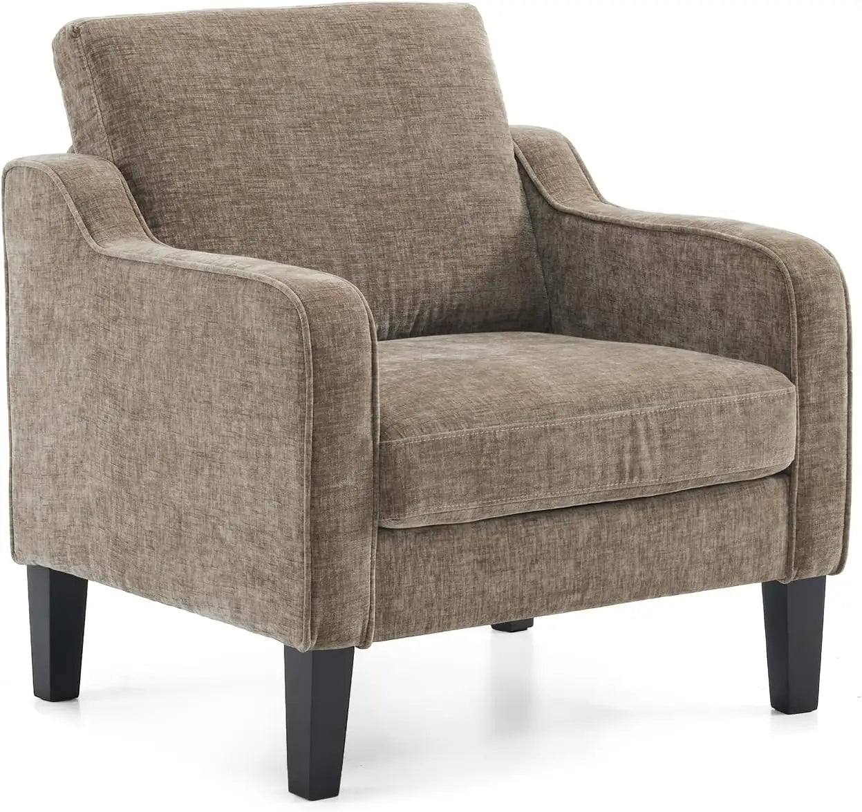 Mid Century Modern Accent Chair, Beige Fabric Accent Chairs for Living Room Upholstered Armchair Sofa with Scooped Arms