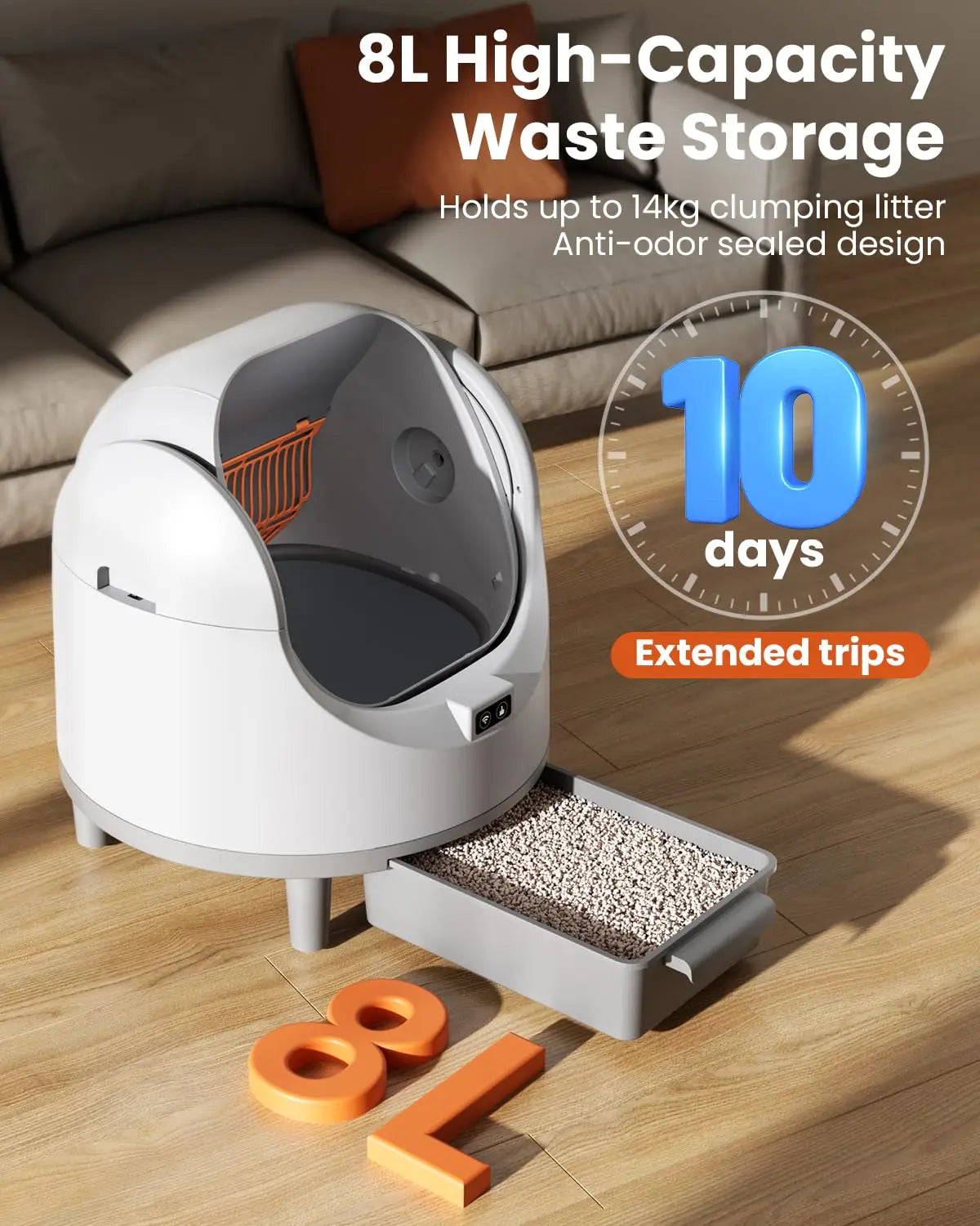 Automatic Cat Litter Box, Electric Large Open-Top Self Cleaning Litter Box for Multiple Cats, Smart APP Control,, Customized