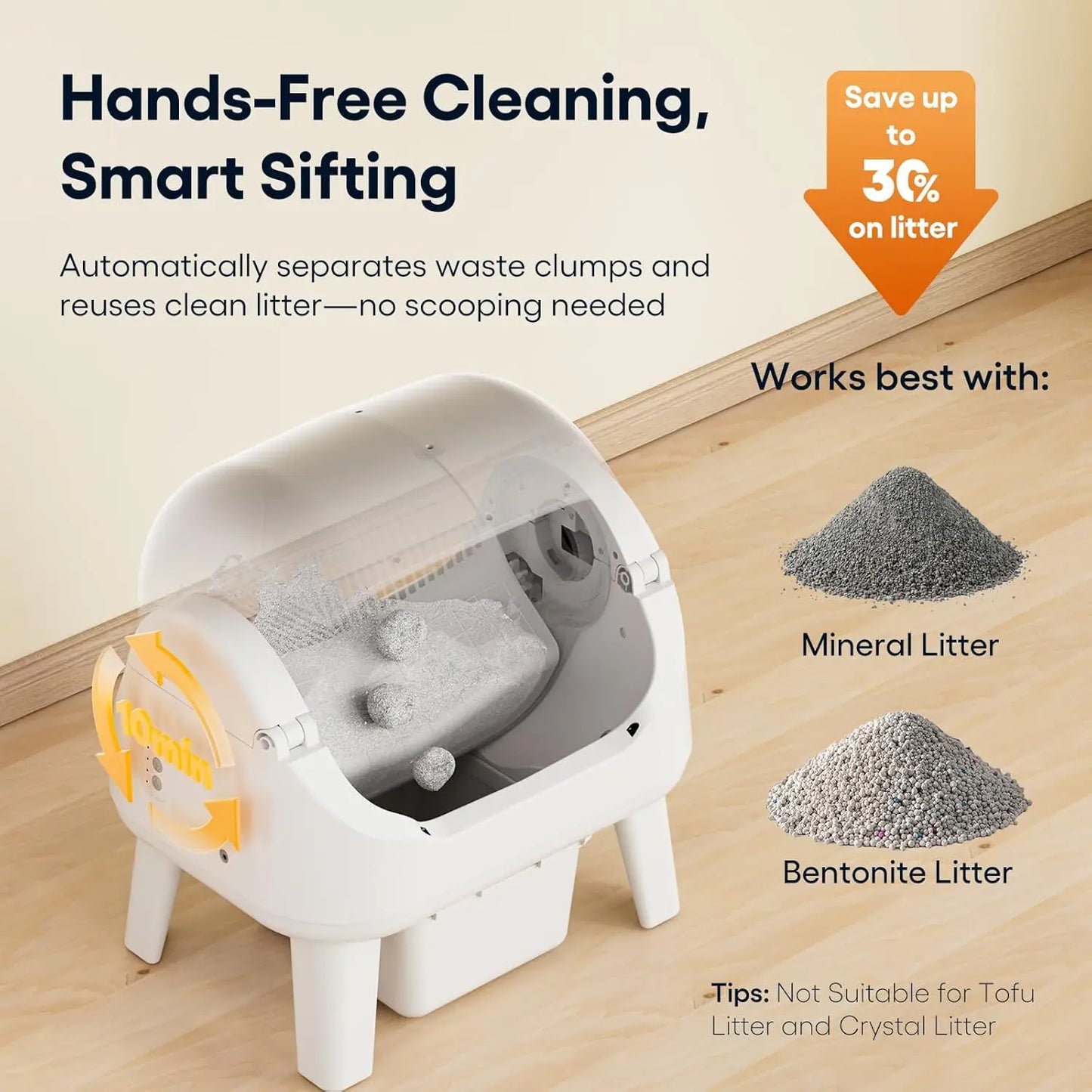 Open Top Self Cleaning Cat Litter Box, Automatic Litter Box with 7 Pairs of Safety Sensors, Anti-Pinch Protection, Customized