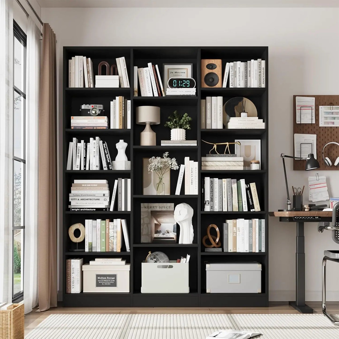 Triple Wide Bookshelf, 6 Tier Large Bookshelf, Bookcase with 17 Open Display Shelves, 74'' Tall Bookcases and, Customized