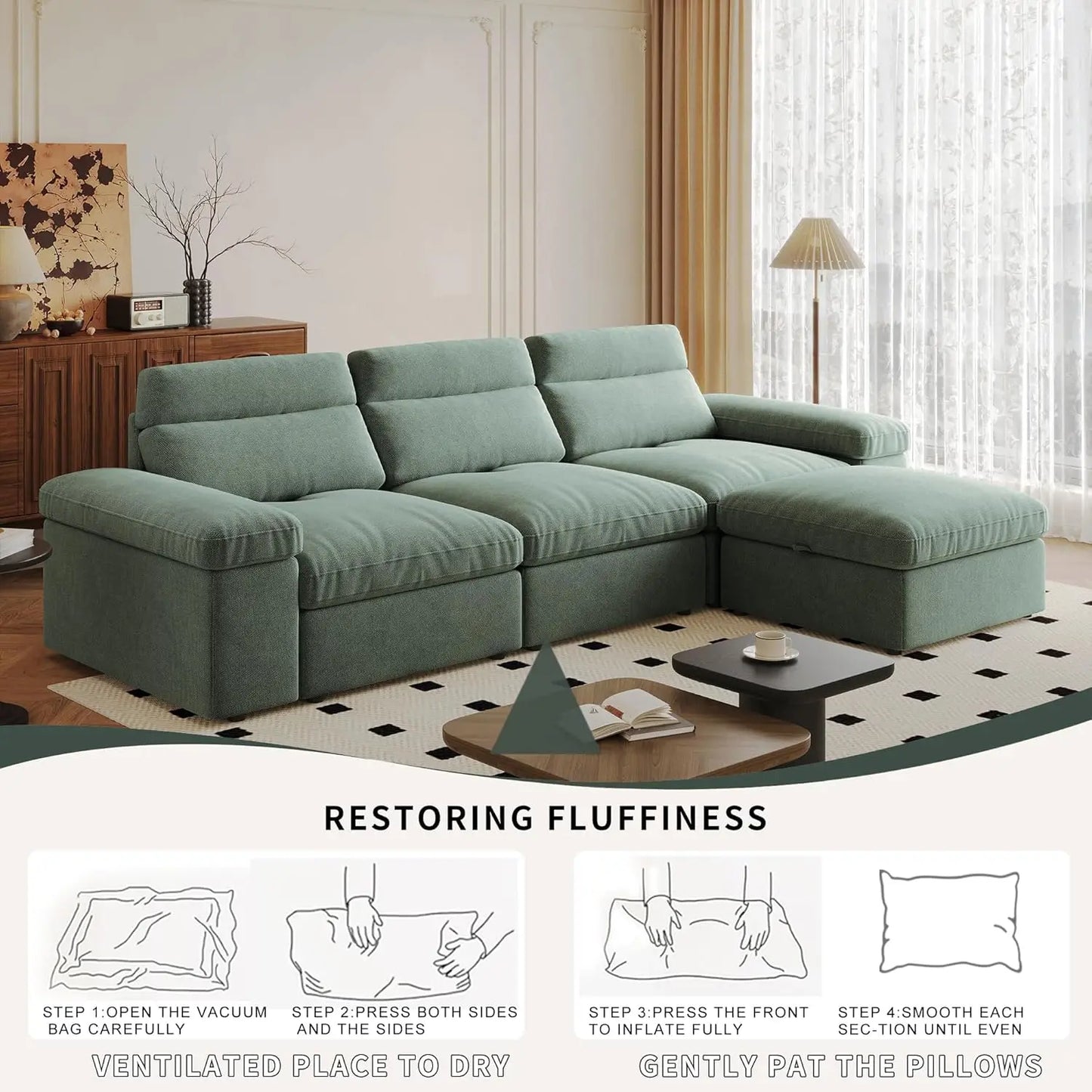114.2" Cloud Couch Sectional Large Modular Sofa L Shape Sectional Couches with Storage Ottoman and Deep Seatin, Customized
