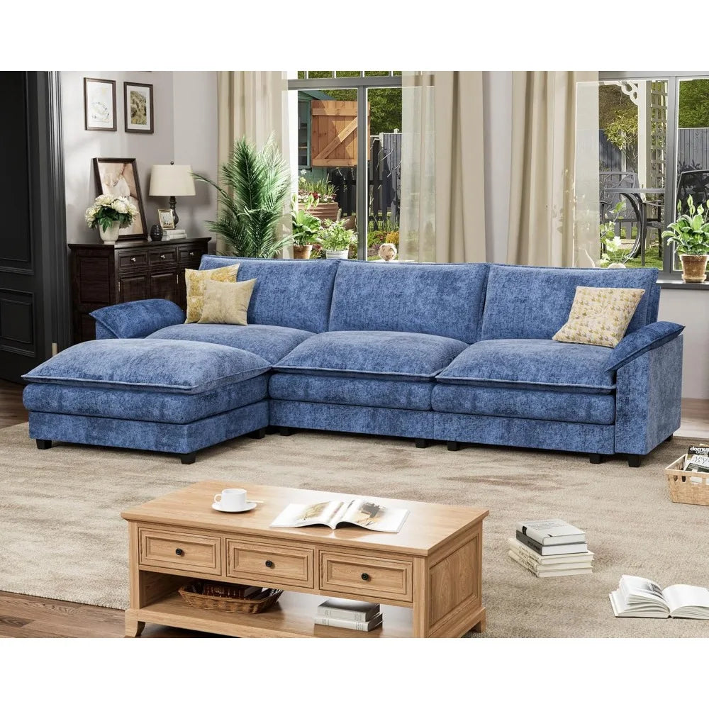 119 Modular Sectional Sofa, L Shaped Sofa Couch with Reversible Ottoman, DIY Combination Chenille Deep 3-Seat Cloud Couch
