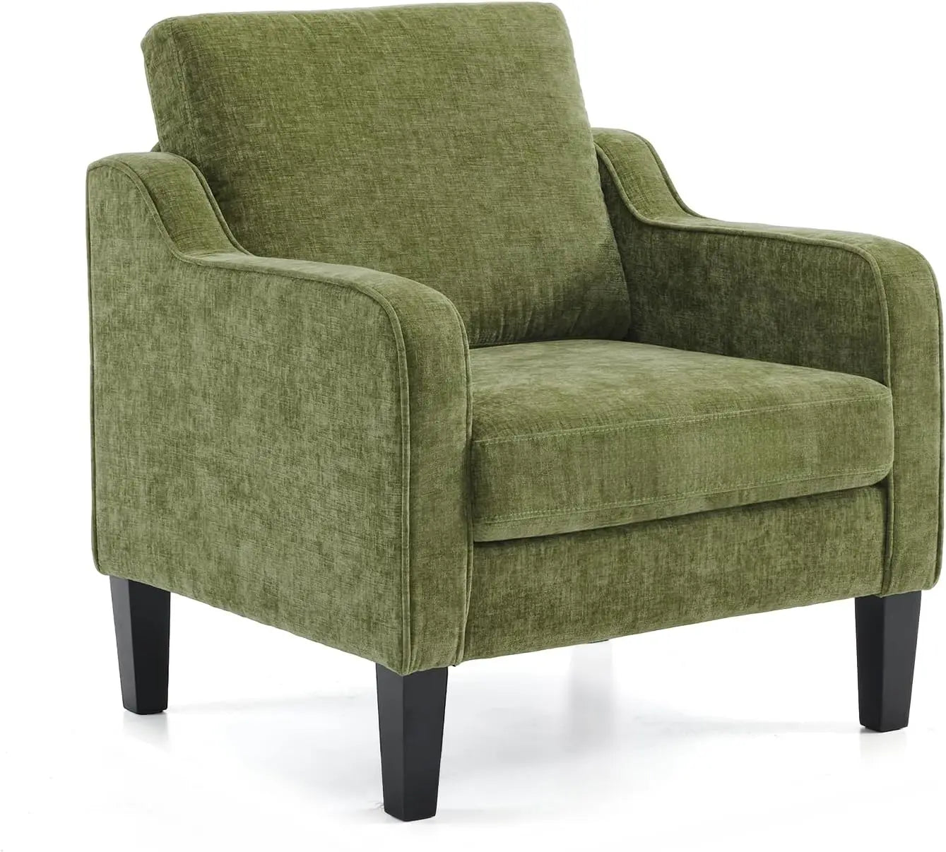 Mid Century Modern Accent Chair, Beige Fabric Accent Chairs for Living Room Upholstered Armchair Sofa with Scooped Arms
