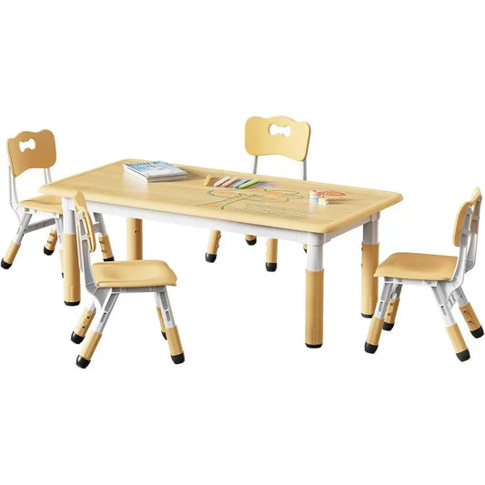 Kids Table and 4 Chairs Set, Height Adjustable Toddler Table and Chair Set, Graiti Desktop, Non-Slip Legs, Max 300lbs, Children