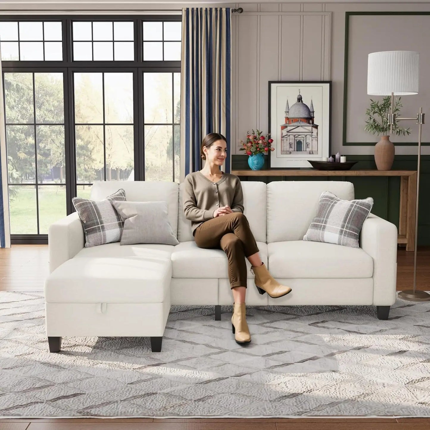 Sectional Sofa Couches for Living Room - 78''Convertible Modular Three-Seater L-Shaped Pet-Friendly Couch,Washable, Customized