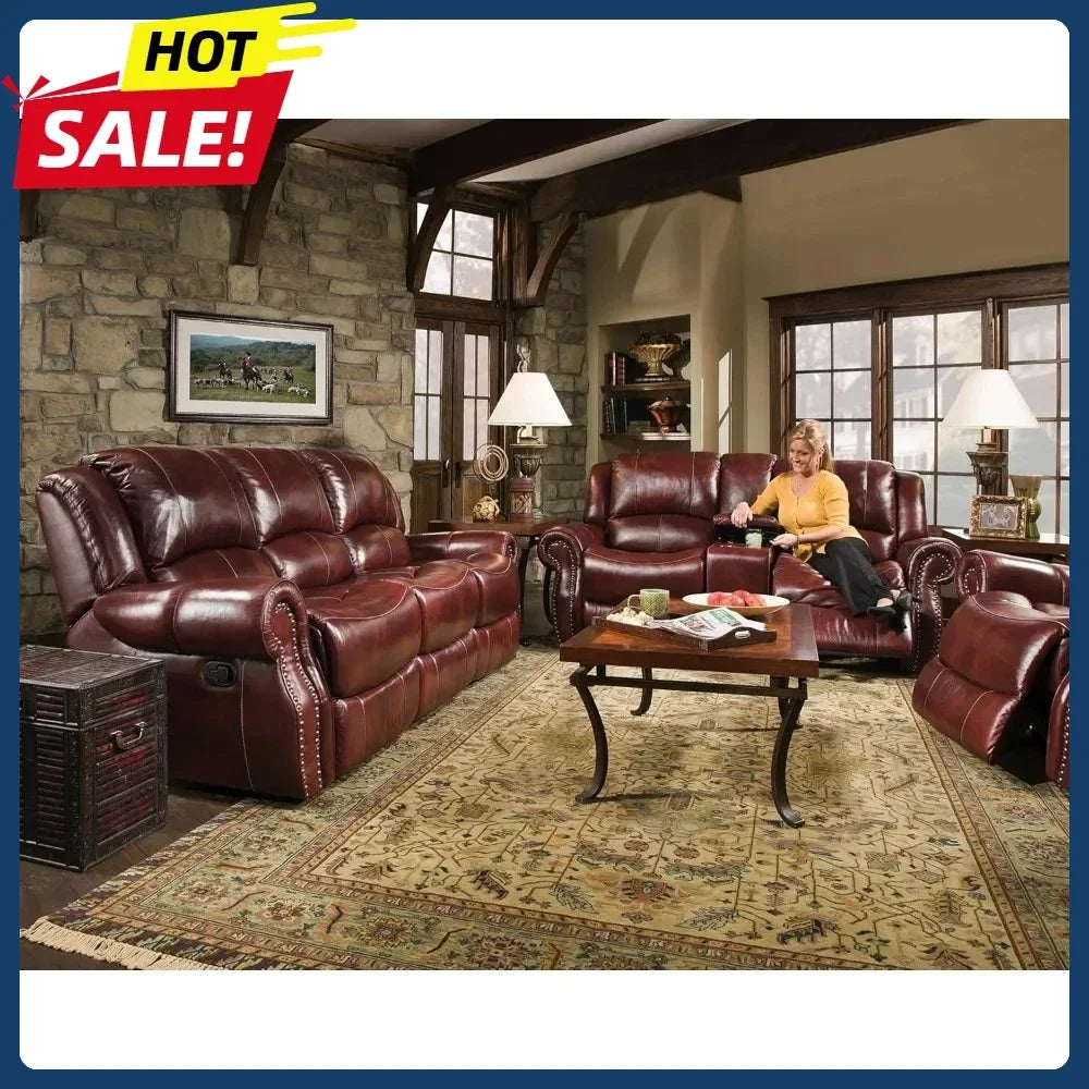 Hot salesCambridge Telluride 3 Piece Indoor Furniture Set with Deep Seating Double Reclining Sofa, Console Loveseat, and Rocker