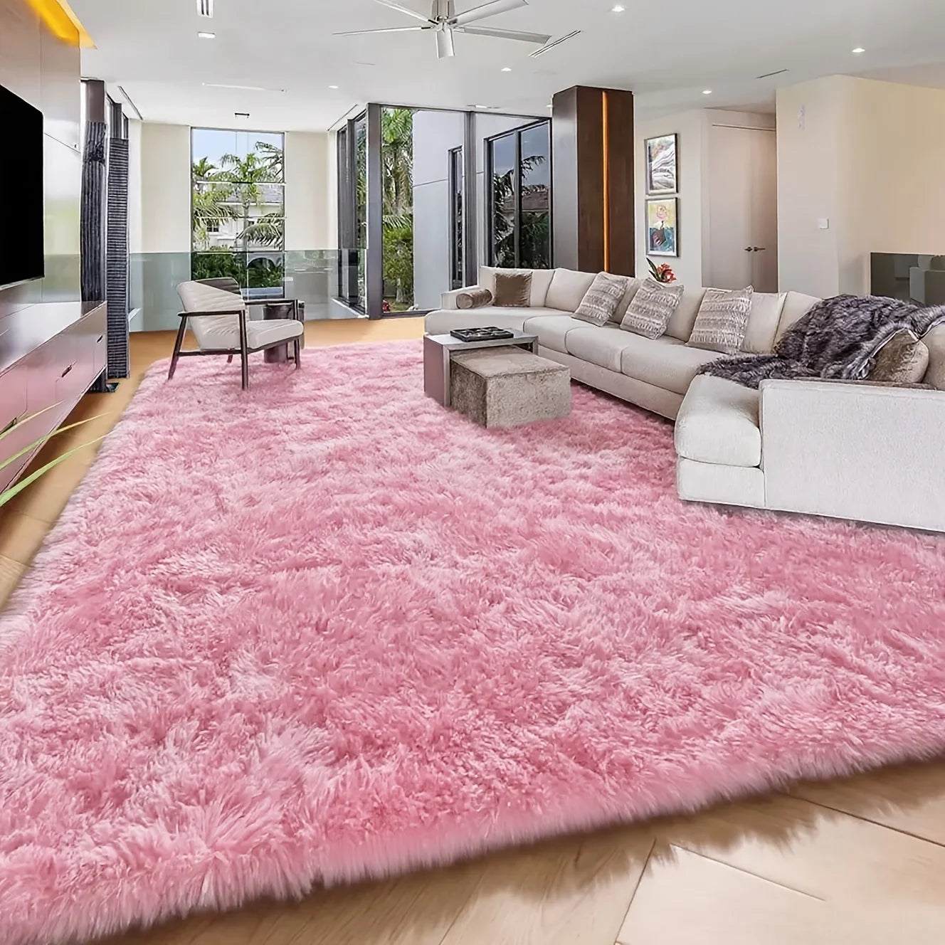 An 8X10 Feet Luxurious Plush Rug Designed for The Living Room, Featuring a Fuzzy Texture, This Large Area Rug Is Fluffy, Modern, And Non-Slip, Making It Perfect for Bedrooms, Study Rooms, Teen Dorms, And As a Home Decor Item