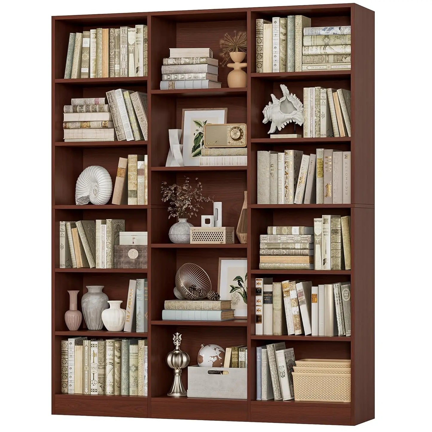 Triple Wide Bookshelf, 6 Tier Large Bookshelf, Bookcase with 17 Open Display Shelves, 74'' Tall Bookcases and, Customized