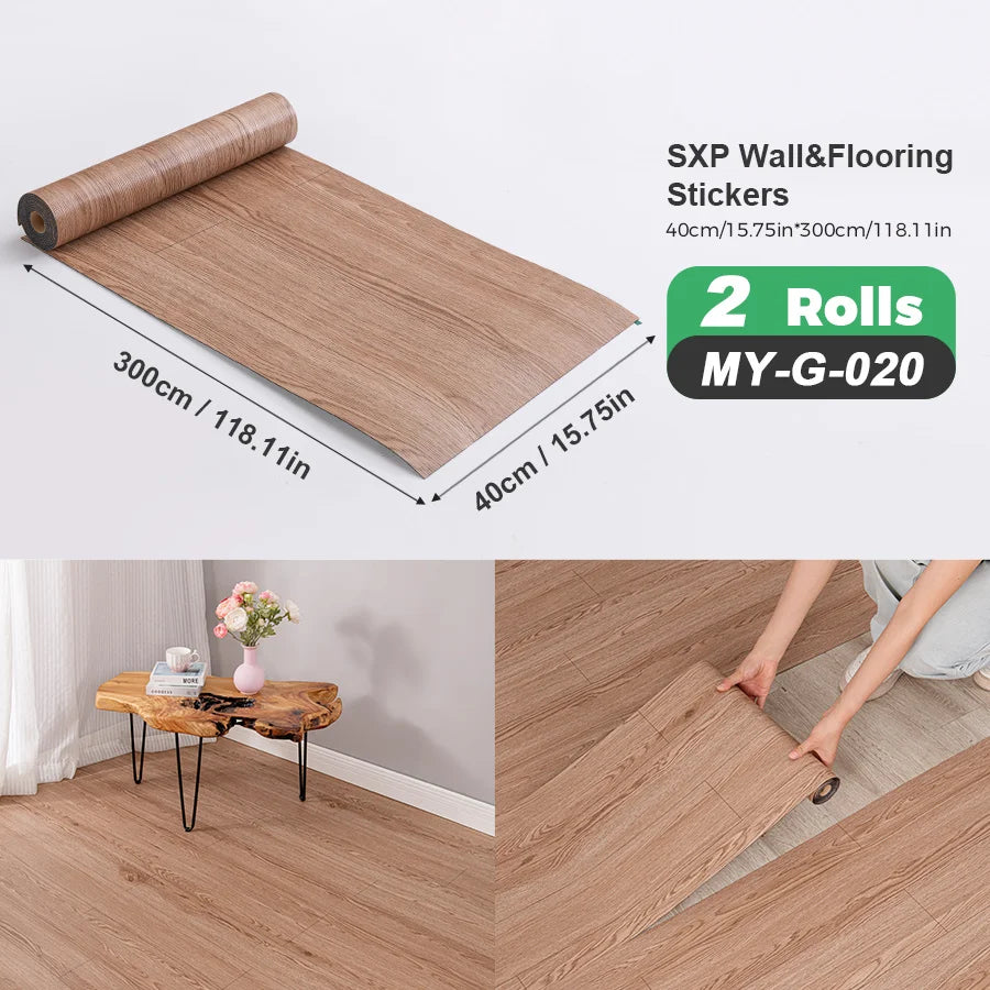 2 Rolls Self-Adhesive Wall and Floor Sticker Peel and Stick 15.75x118.11inch Wood Grain and Marble Design Wallpaper Sticker