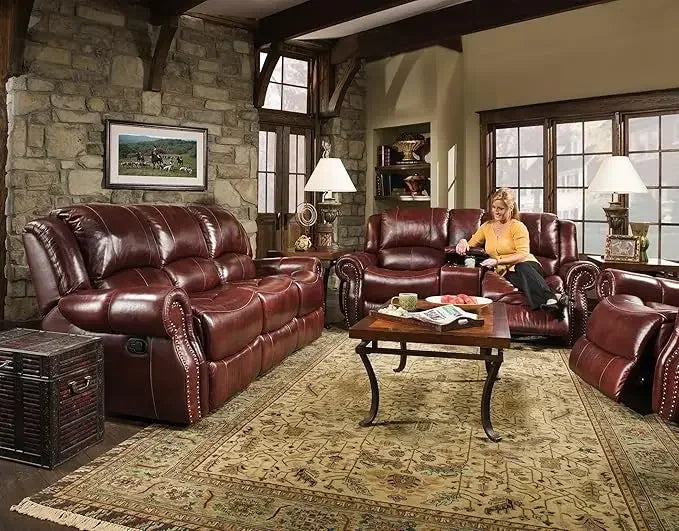Hot salesCambridge Telluride 3 Piece Indoor Furniture Set with Deep Seating Double Reclining Sofa, Console Loveseat, and Rocker