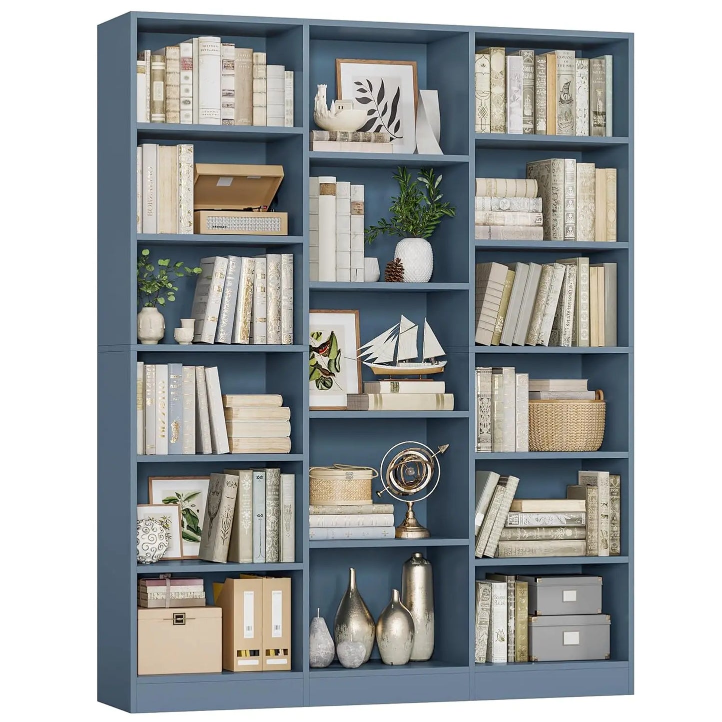 Triple Wide Bookshelf, 6 Tier Large Bookshelf, Bookcase with 17 Open Display Shelves, 74'' Tall Bookcases and, Customized