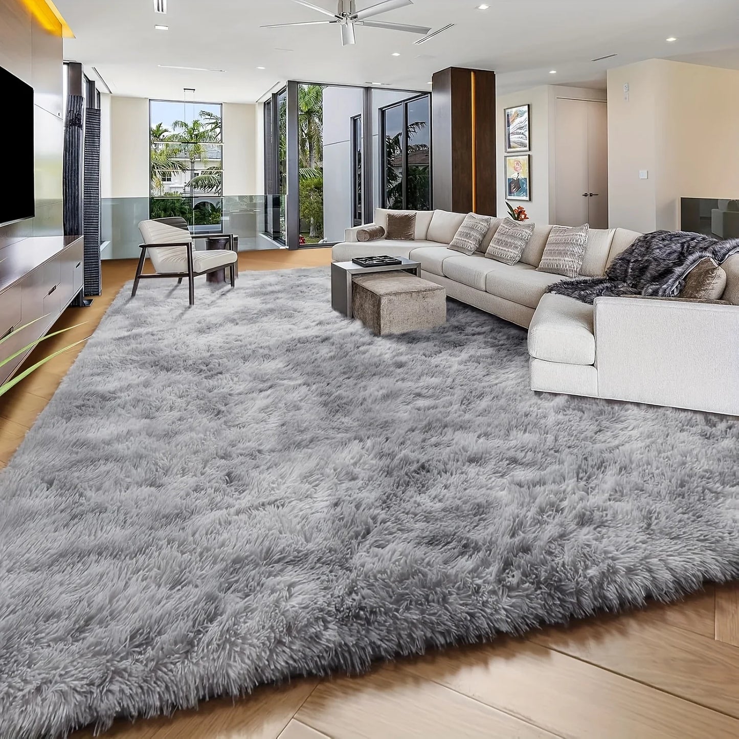 An 8X10 Feet Luxurious Plush Rug Designed for The Living Room, Featuring a Fuzzy Texture, This Large Area Rug Is Fluffy, Modern, And Non-Slip, Making It Perfect for Bedrooms, Study Rooms, Teen Dorms, And As a Home Decor Item