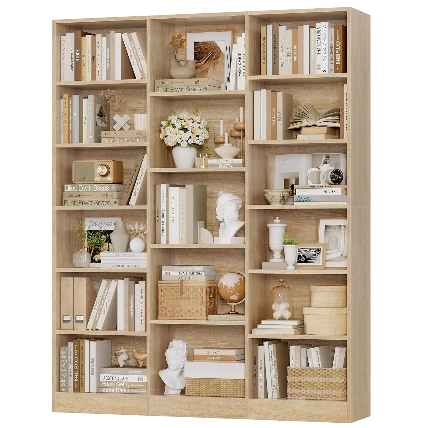 Triple Wide Bookshelf, 6 Tier Large Bookshelf, Bookcase with 17 Open Display Shelves, 74'' Tall Bookcases and, Customized